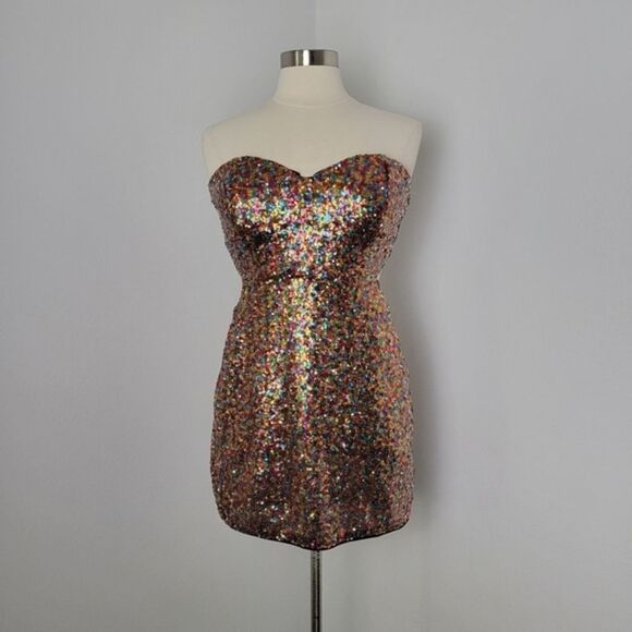 Lulus Magical Night Rainbow Sequin Strapless Cutout Bodycon Mini Dress Large - Picture 4 of 16